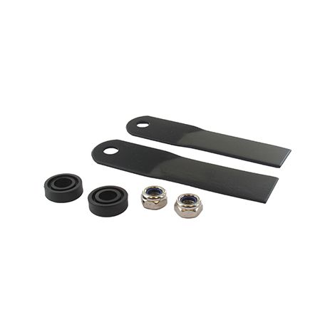 Juego de dos cuchillas adaptables de 114 mm Husqvarna - Klippo con 2 tuercas y 2 arandelas. Se monta en nuestro 1102315. Reemplaza al original