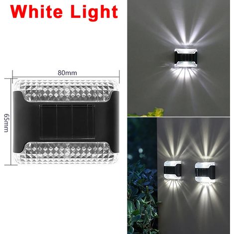 (Lumière blanche - B) Lampe solaire murale LED étanche, éclairage solaire vers le haut et vers le bas, compatible avec la décoration extérieure de jardin, clôture et escaliers. (1/5)
