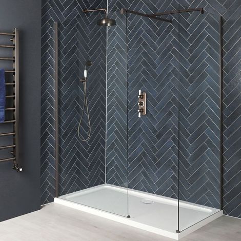 Hudson Reed Augusta - Douche Italienne d’Angle avec Receveur Blanc 170 x 75cm – Bronze Mat