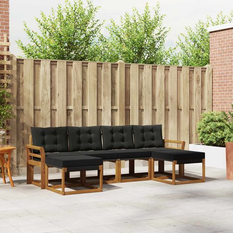 vidaXL  Outdoor Sofa Set  with Cushion 6 pcs Natural and Black