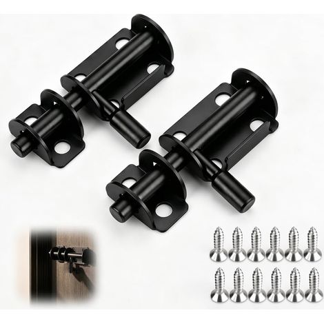 Lot de 2 Loquet Porte Verrous Coulissants avec Vis Verrou Porte en Acier Inoxydable 304, Verrou Porte Interieure, Targettes de Porte pour Chambre, Jardin (1/5)