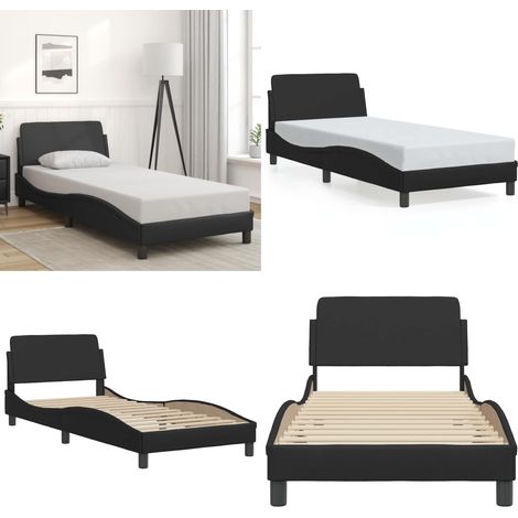 Bettgestell mit Kopfteil Schwarz 90x200 cm Kunstleder - Kunstleder Bettgestell - Doppelbett - Boxspringbetten - Schlafzimmer Dekoration - Modernes Bettgestell - Home & Living (1/5)