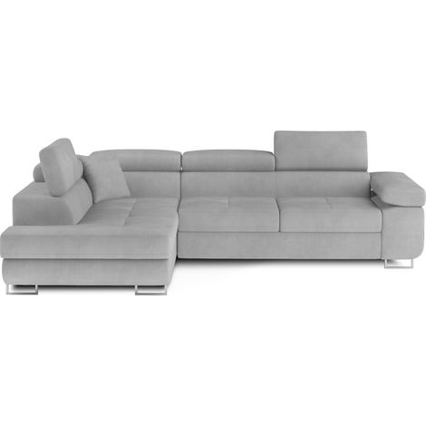 Sofá esquinero convertible MENTON gris - Ángulo izquierdo con cofre (1/5)
