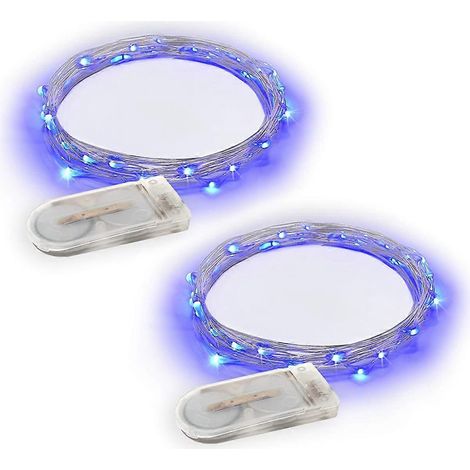 Stück Knopfzellenbatterie-Lichterkette mit Kupferdraht, blaues Licht