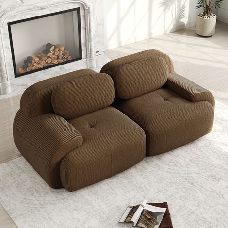 Modulares Ecksofa braun aus Cordstoff rahmenlos mit geschwungenen Armlehnen (1/5)