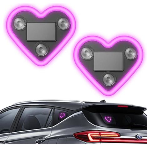 Lot de 2 néons LED solaires en forme de cœur, éclairage d'ambiance sans fil pour voiture avec capteur de vibrations, 5 roses (1/5)