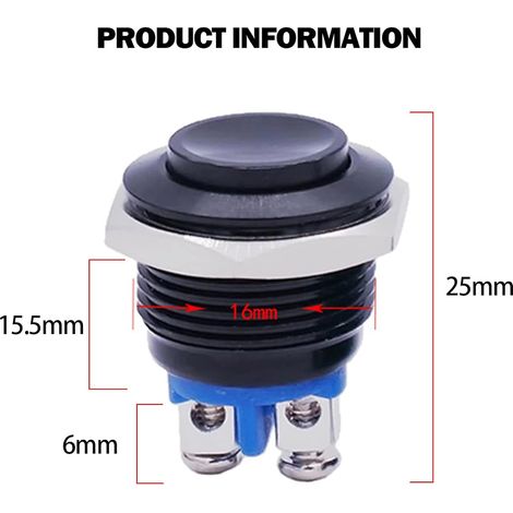 2PCS Commutateur, Bouton poussoir, Momentané, Étanche, Métal, 16mm, Pour panneau de contrôle (1/4)