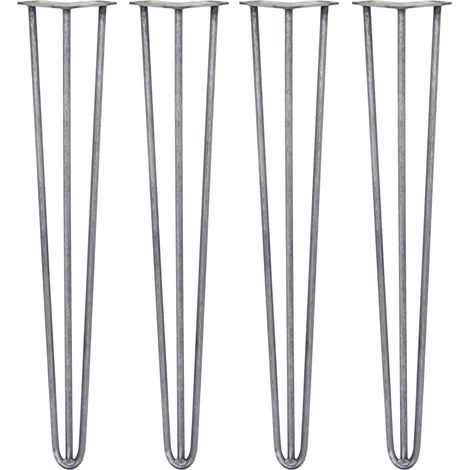 SKISKI LEGS - 4 Patas de Horquilla Metálicas para Mesa Muebles Metal Hairpin Legs 71cm Acero Natural 3 Puntales de Espesor 12mm con Pies Protectores + Paquete de 16 Tornillos de 20mm GRATIS (1/5)