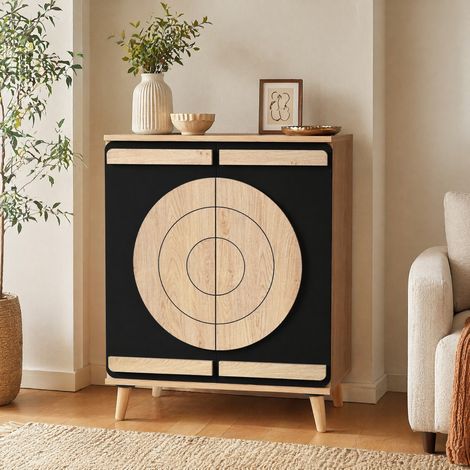 Mueble zapatero moderno 76 x 37 x 98,5 cm negro y natural DESVIAE (1/4)