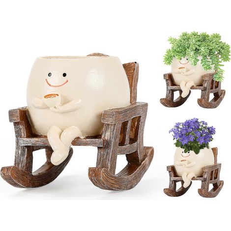 Mini pot de fleurs en forme de fauteuil à bascule pour plantes succulentes, idéal pour décorer un bureau, un coin lecture ou un rebord de fenêtre. Pot de verdure créatif pour la décoration de jardin. (1/4)