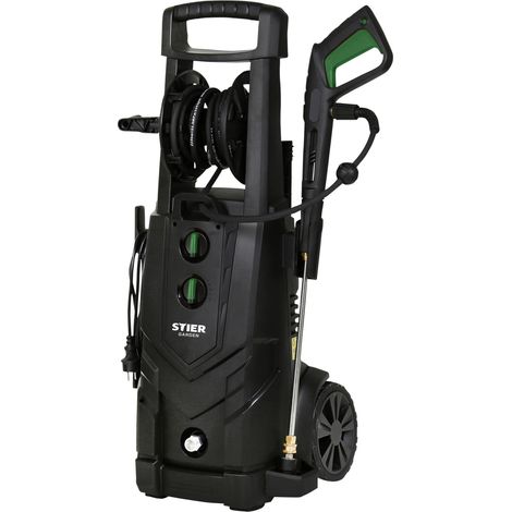 STIER Hochdruckreiniger SDR-300, 3200 W, maximaler Druck von 225 bar, Fördermenge bis 540 l/h, inklusive rostfreier Spritzpistole und 5 Düsen, Schlauchtrommel, 10 Meter Radius, 5 Meter Schlauch (1/5)