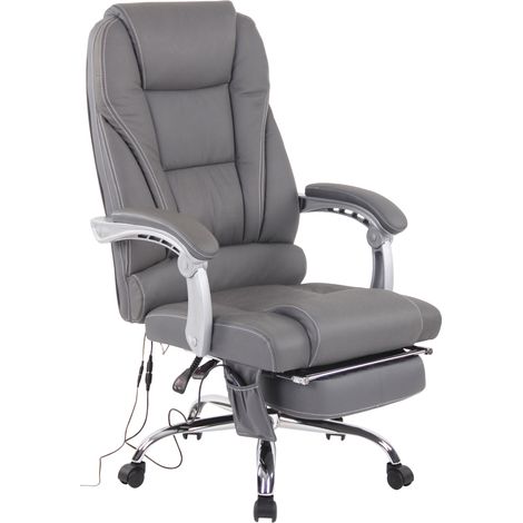 Sillón de oficina con función de masaje y reposapiés ajustable en cuero auténtico gris 100002574 (1/5)