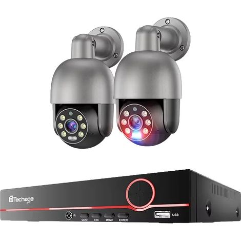 Sistema de videovigilancia, resolución de 8 MP, detección inteligente con IA, NVR de 8 canales (2 cámaras), 3T (deportes al aire libre). (1/2)