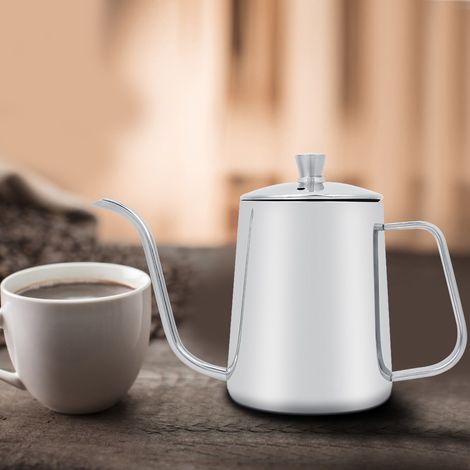 550 ml Edelstahl-Kaffeekanne mit langem Schwanenhals und Deckel für Küche und Café (1/5)