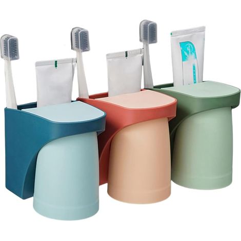Juego de 3 soportes de pared con ventosas magnéticas, en color verde, azul y rojo, para cepillos eléctricos.