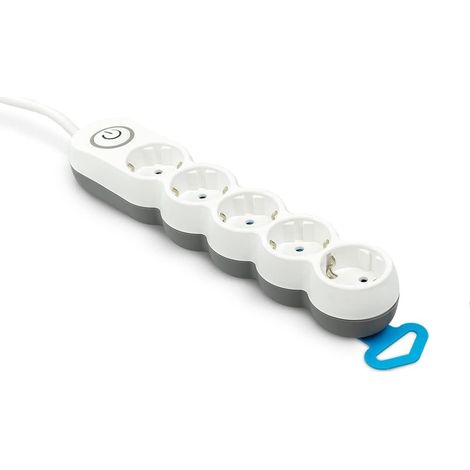 Garza - Multipresa a 5 prese  con interruttore  Spina piatta  ladro multiplo 1,4 metri  Protezione per bambini  Colore bianco  Gamma Design