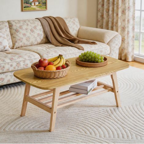 Mesa de centro de madera con dos niveles de almacenamiento, estructura robusta, ideal para sala de estar, oficina o dormitorio Color madera (1/5)