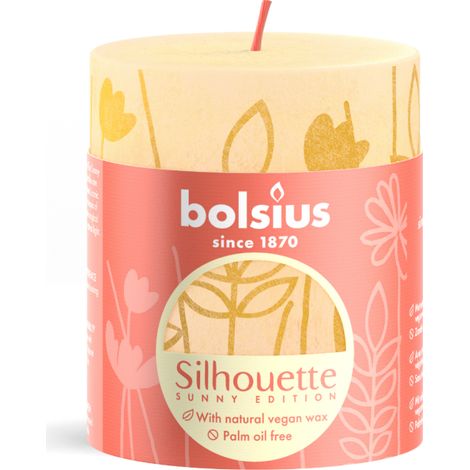 Bougie pilier Silhouette Bolsius jaune beurre avec impression 8x6,8 cm