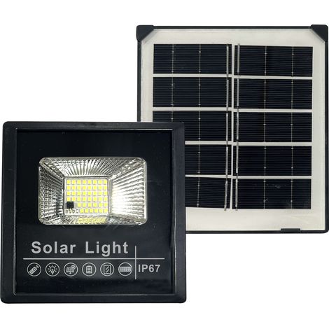 Projecteur solaire 25 W à 44 LED avec contrôleur de luminosité sensible, 2 modes d'éclairage, luminosité réglable, minuterie programmable (3, 5 et 8 h), batterie rechargeable haute capacité intégrée d (1/2)