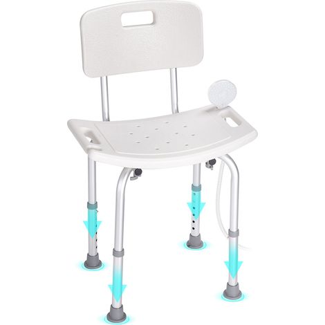Chaise de Douche avec Dossier, Hauteur Réglable, Tabouret Antidérapant pour Baignoire, Siège de Bain pour Personnes Âgées, Handicapés, Capacité 158,8 kg (1/5)