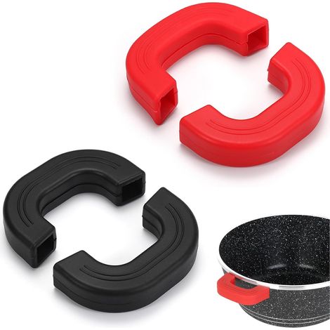 2 Paires Protection Cuisine Doigts Cuisson Maniques Pot Poignée Pot Doigt Résistant Chaleur Silicone Protège Poignée Doigts Poignée Marmite pour Poêles Plaques Four Woks (Rouge, Noir L)