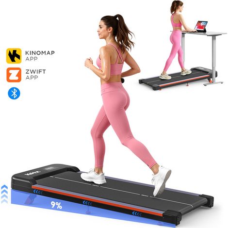 Cinta de andar compacta con inclinación del 9%, 1–6 km/h, motor silencioso, APP Bluetooth y pantalla LED, diseño plegable y estable hasta 100 kg para hogar y oficina
