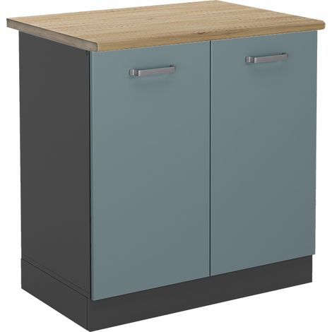 Meuble bas sous-évier R-Line, Bleu-gris, 80 cm, PT Chêne, Vicco