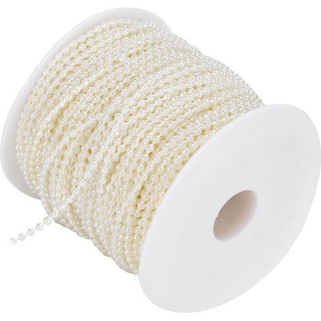 Guirlande de perles de fausse nacre rondes, 3 mm, 50 mètres/rouleau, beige, pour décoration et accessoires de vêtements. (1/5)