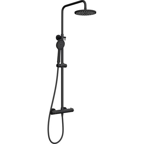 doporro sistema de ducha empotrada set de ducha rociador de lluvia negro mate redondo con ducha fija ahorradora de agua grifería de ducha (1/5)