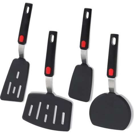 Juego de 4 espátulas de silicona para voltear pan,Espátulas de silicona negras para hornear,Espátulas de goma sin BPA,Utensilios para cocinar (1/5)