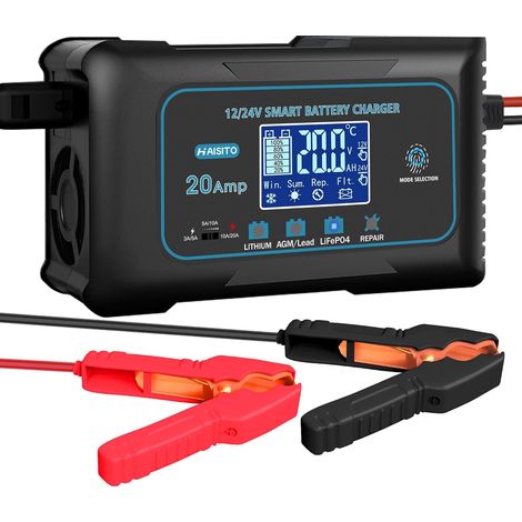 Chargeur Batterie Voitures 12V/24V 20A, Chargeur Batterie Auto et Moto Rapide Intelligent, Maintien Désulfateur pour Batteries au Lithium, LiFePO4, Plomb (AGM, EFB, Gel, MF, VRLA) (1/5)