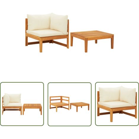 Salon de jardin 2 pcs Contemporain, Ensemble repas de jardin, avec coussins blanc crème Bois d'acacia OIB7439E (1/5)