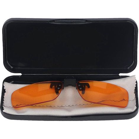 Clip-On-Brille mit effizientem Blaulichtfilter, 180° vertikal drehbar, tragbar, orangefarbener Brillenclip
