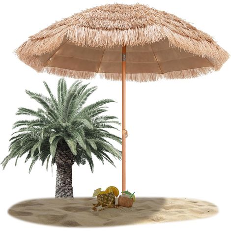 Strohschirm, 220 cm, neigbar, 8 Streben, Metall, Polyester, Garten, Strand (1/5)