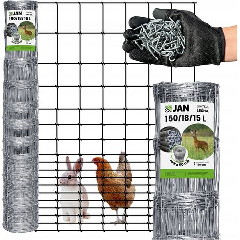 Grillage forestier pour clôture 150/18/15 L 50 m ÉPAIS GRATUIT pour poules, lièvres, oies
