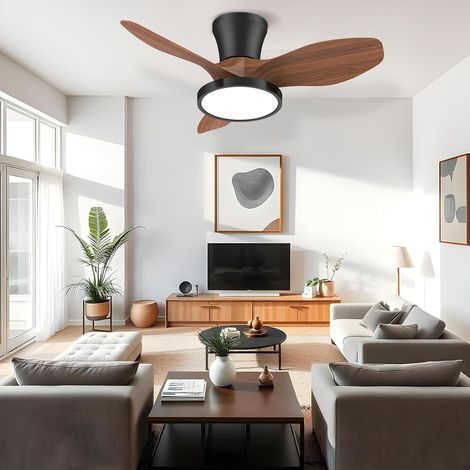 Ventilateur de plafond 80cm avec lumière et télécommande, Ventilateur de plafond LED à intensité variable, 6 vitesses, minuterie, 3 lames