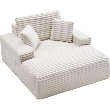 VEVOR Chaise Longue 138 cm, Divano Letto Imbottito con Cuscini Decorativi e Braccioli, Divano Letto con Seduta Profonda per Soggiorno, Poltrona Lounge in Spugna Altamente Elastica, Beige