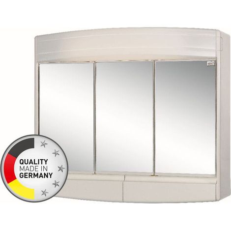 Armoire murale de salle de bain 60x53x18cm – 3 portes miroir – Montage mural rapide – Éclairage inclus