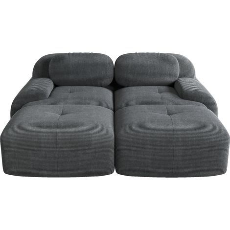 ELVMI Sofá modular de esquina sin estructura con reposabrazos ergonómicos y espuma de alta elasticidad, en pana, Gris (1/5)