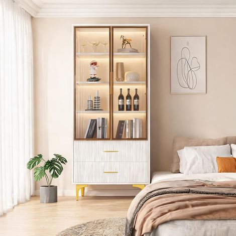 Vitrine en verre blanc avec portes teintées et LED 70 x 35 x 150 (1/5)