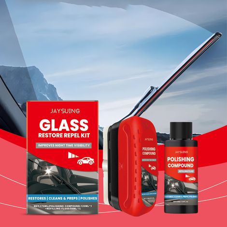 Autoglas-Pflegeset – Reinigung, Fleckenentfernung und Wasserfleckenentfernung – 120 ml + 50 ml Nachfüllpackung -- DE (1/5)