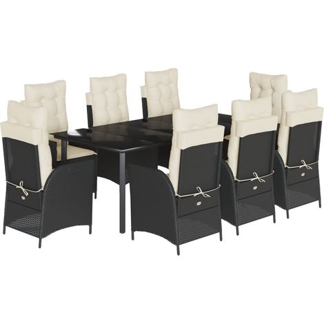 Maison Exclusive - Set da Pranzo da Giardino 9 pz con Cuscini Nero in Polyrattan (1/5)