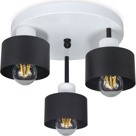 Plafoniera in bianco e nero, stile industriale, metallo, 3xE27, illuminazione LED moderna per soggiorno, cucina, camera da letto, cameretta dei bambini, loft. (1/5)