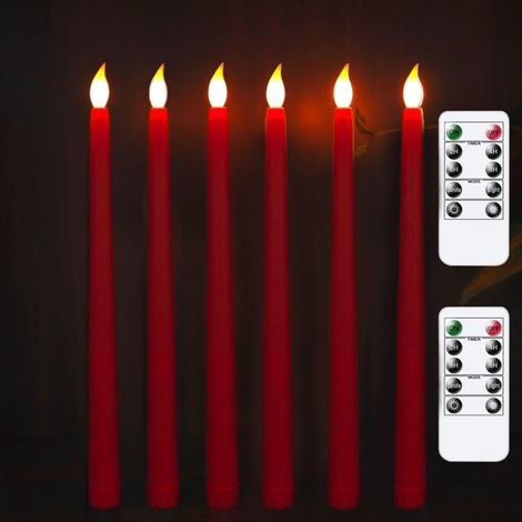 Ensemble de 8 bougies LED jaune chaud coniques sans flamme à effet vacillant avec 2 télécommandes - Décorations Halloween/Thanksgiving/Noël/Anniversaire/Mariage - Rouge + 2 télécommandes à 10 touches (1/5)