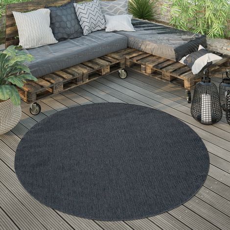 Paco Home Tappeto Esterni Rotondo Resistente Balcone Terrazza Cucina Moderno Monocolore Ø 160 cm tondo, Navy-Blu