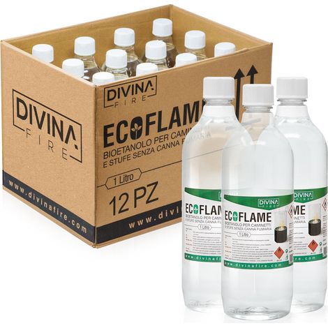 Bioetanolo inodore e antifumo, combustibile Ecologico per biocamino e stufa -12 bottiglie da 1 Lt (1/4)
