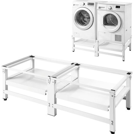Socle universel en acier pour lave-linge et sèche-linge, hauteur 355 mm, plateau coulissant, charge 318 kg, antidérapant, lot de 2. (1/5)