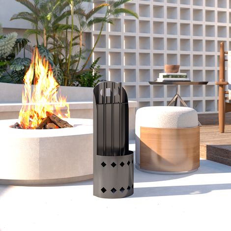 Juego de herramientas para chimenea de 4 piezas, accesorio para chimenea con cepillo, pala, atizador y soporte, en metal negro. (1/5)
