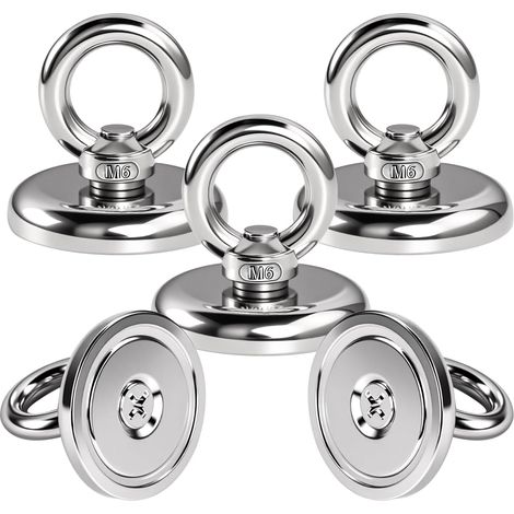 5 Pièces 55kg Tirer Aimants à Œillets en Néodyme,42mm Aimant en Néodyme Diamètre,Gros Aimant Avec Anneaux Facile à Démonter pour Pêche Magnétique Récupération de Rivière,Intérieur (1/5)