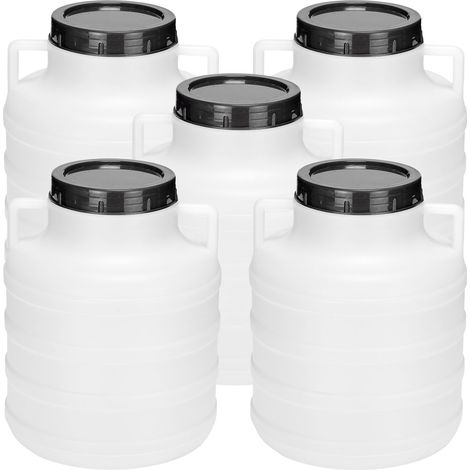 Garronda réservoir d'eau de 5 x 5 litres, Baril Alimentaire, fût à Large Ouverture en HDPE et sans BPA, tonneau de Jardin, bac à Aliments pour Animaux, conteneur d'eau, tonneau Universel GD-0125, Blan